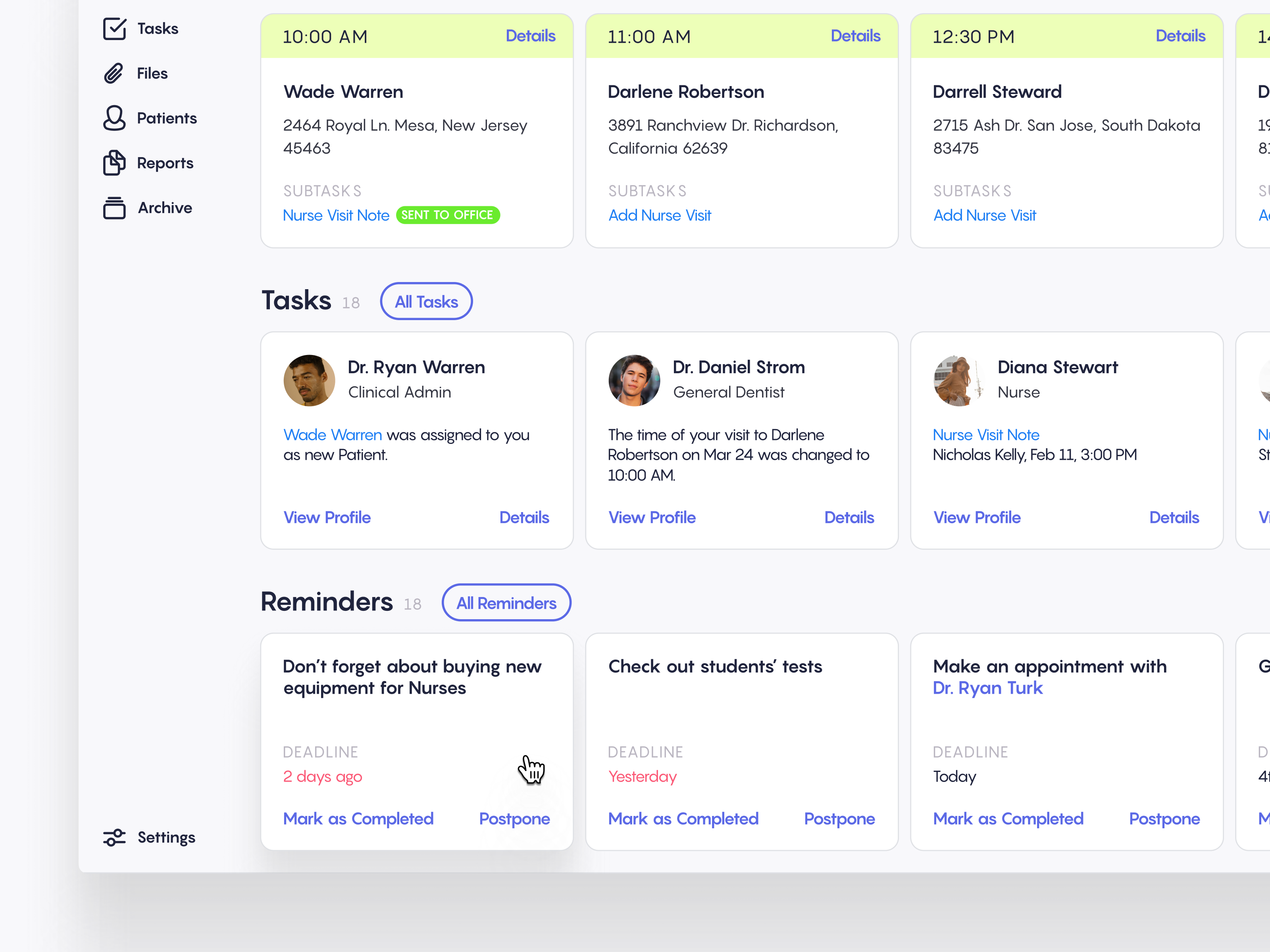 Medical CRM tasks and reminders