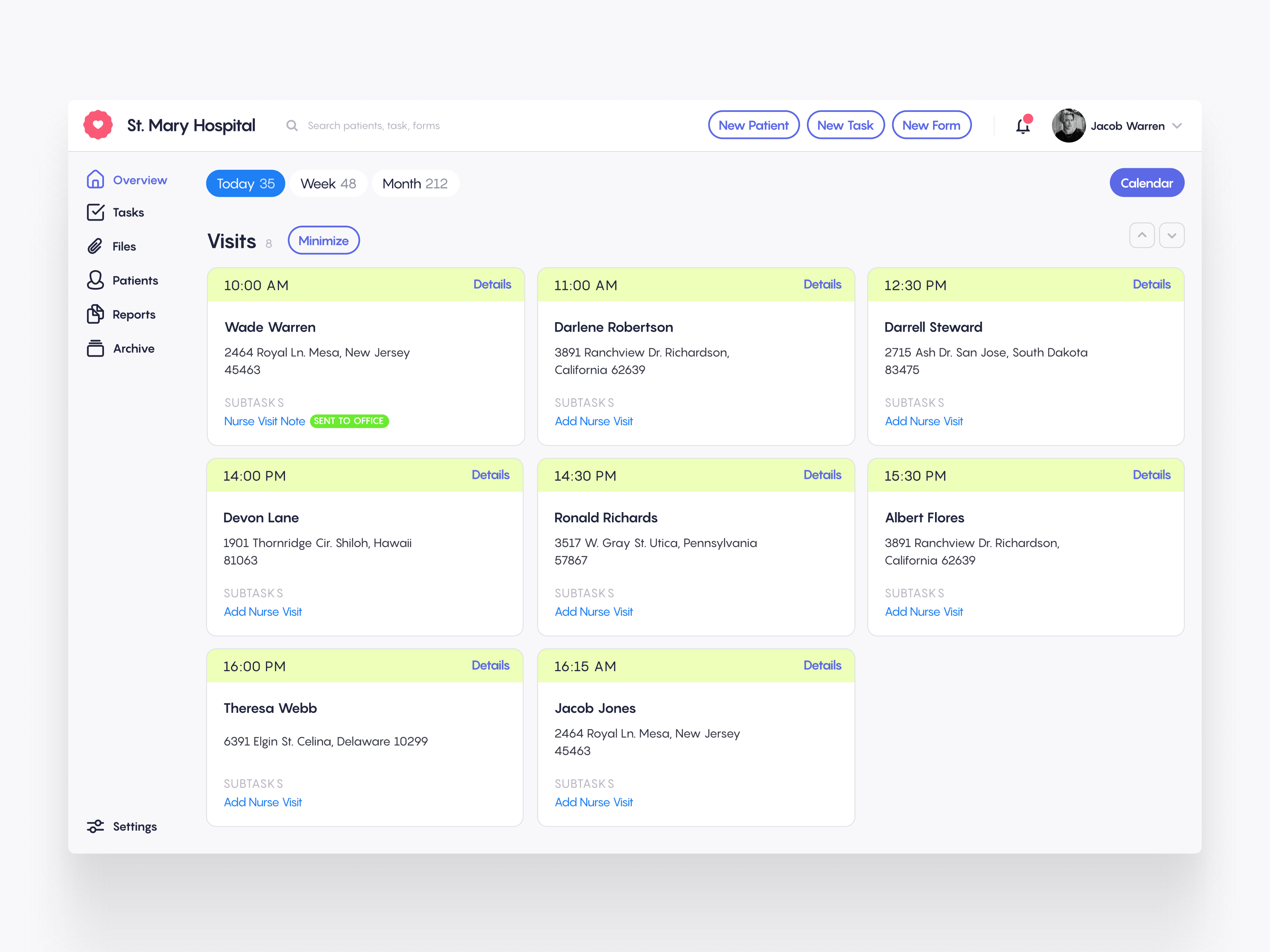 Medical CRM visits schedule